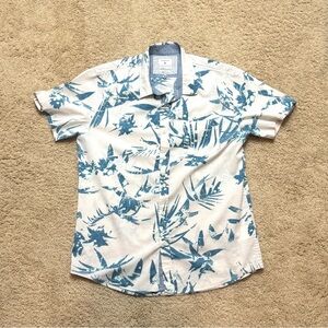 Quiksilver Blue and White Casual Button Down Shirt (LARGE)